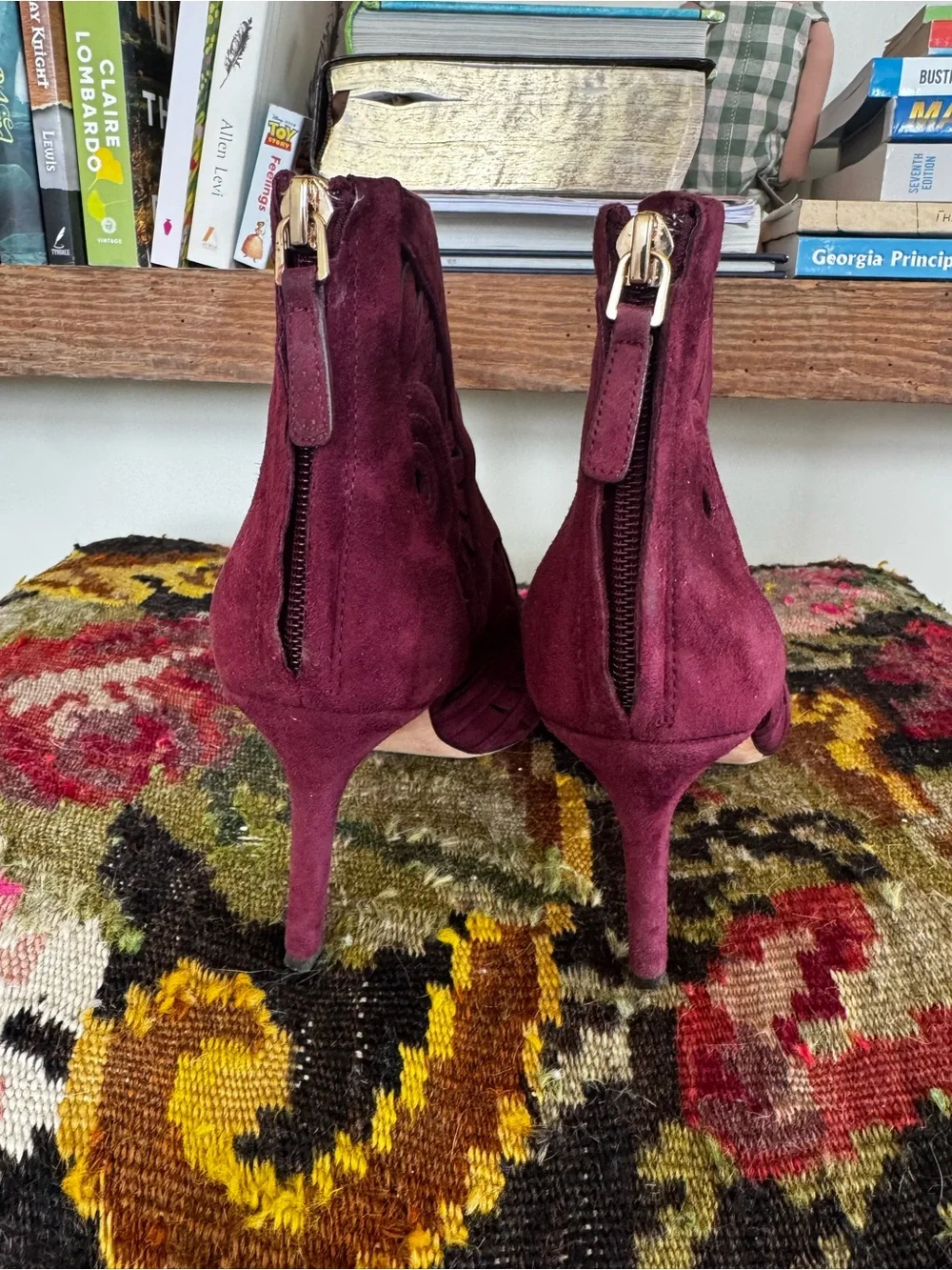 Tory Burch Burgundy Suede Cutout Ankle Booties
